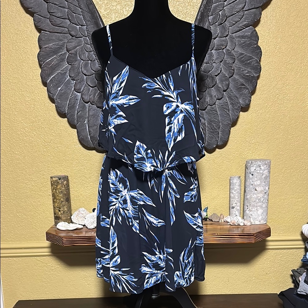 Only Blue and White Leaf Print Dress